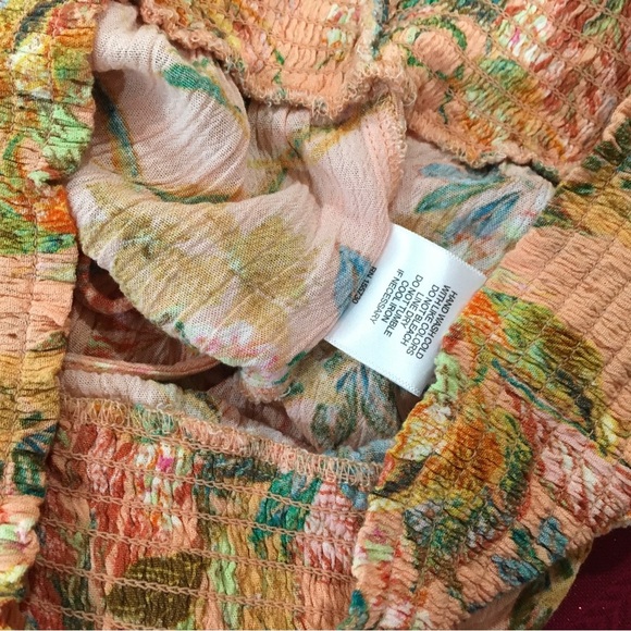 Rose + Olive Tropical Cropped Top Peasant Blouse Tie Neck Prairie Cottage Small - Picture 4 of 6